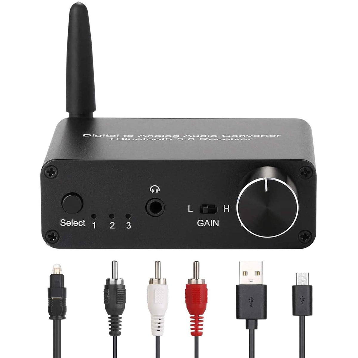 192kHz DAC Bluetooth 5.0 Receiver with Headphone Amplifier Optical/Coaxial to RCA 3.5mm Audio Output E673