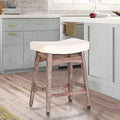 Solid Wood Saddle Kitchen Stool with Grey Linen Fabric Cushion Counter Height Barstool 24 Inch U606367