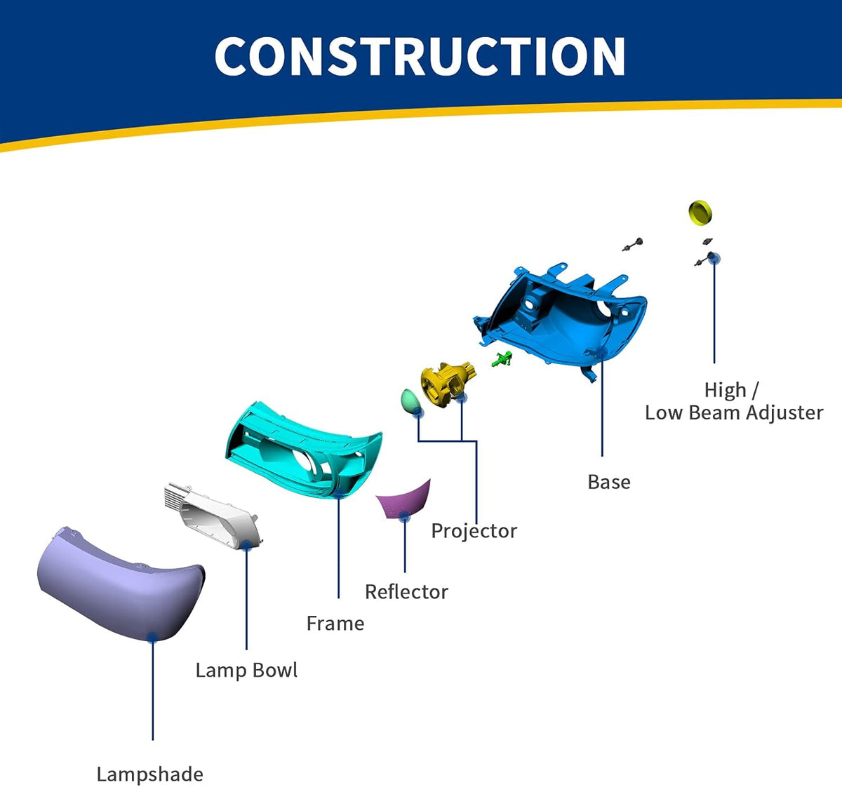Projector Headlight Assembly for 2013 2014 2015 Altima 4-Door Sedan Chrome Housing D9293
