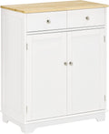White Solid Wood Top Kitchen Sideboard Floor Cabinet with Adjustable Shelf and Drawer C9021