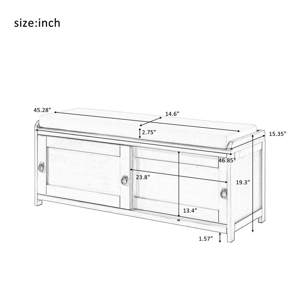 Grey Wood Storage Bench with 2 Cabinets H284
