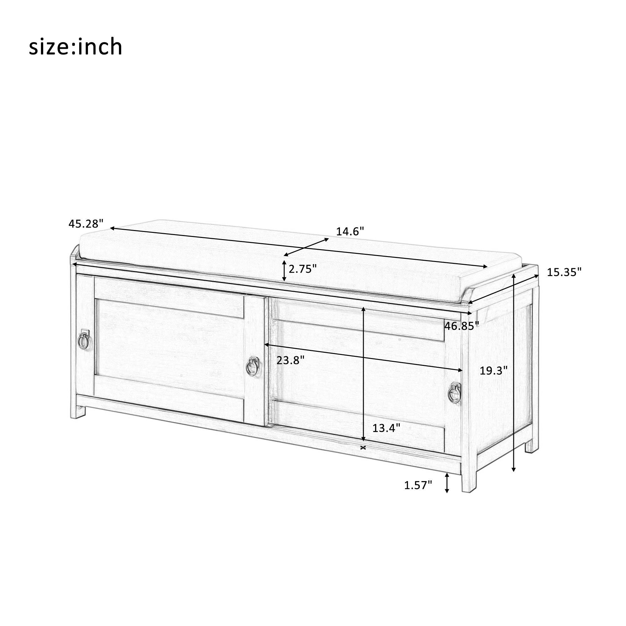 Grey Wood Storage Bench with 2 Cabinets H284