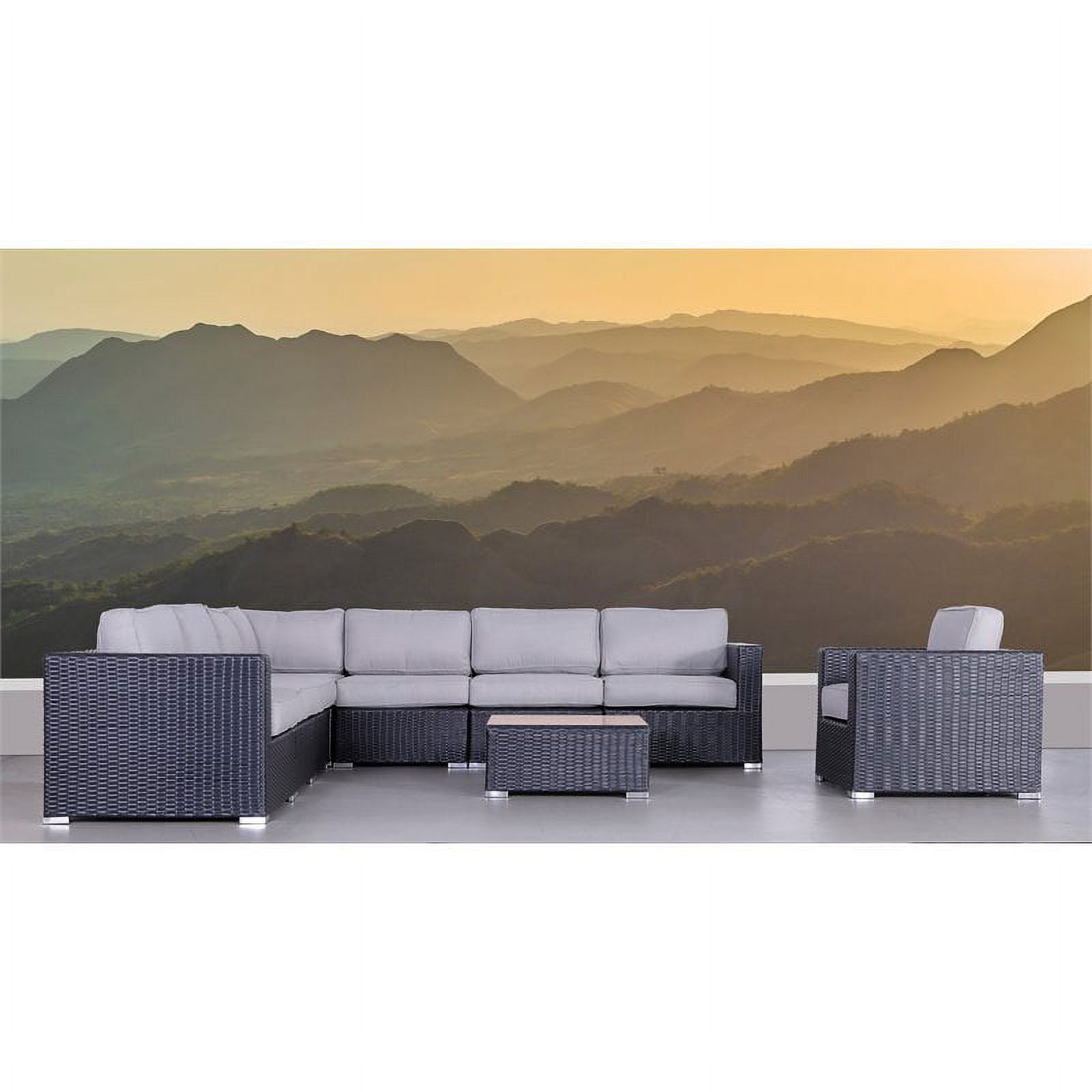Black Wicker Sectional Set with Cushions P781115