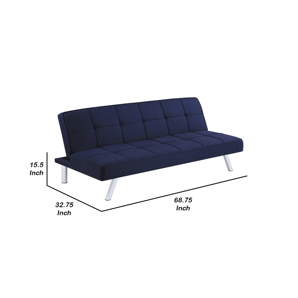 Tufted Blue Linen Like Fabric Sofa Bed Futon with Chrome Legs U193437