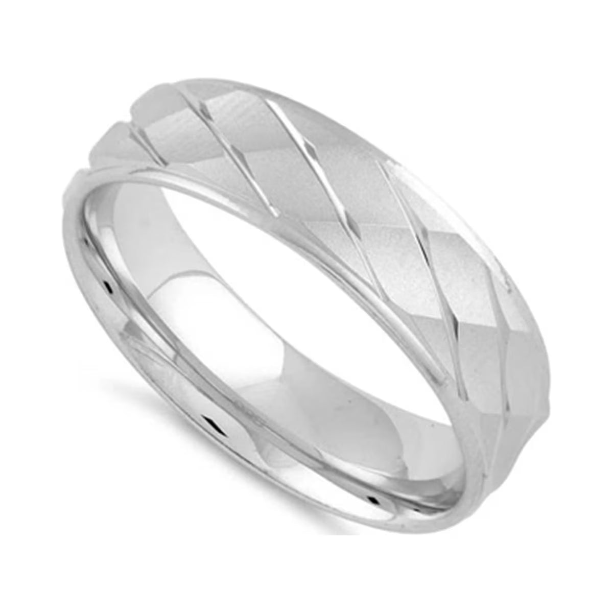 Platinum Plated Diamond Cut Pattern Wedding Band Ring B42668