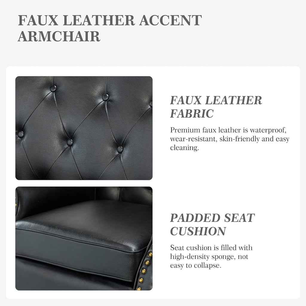 Black PU Leather Accent Chair Set Of 2 with Solid Wood Legs N106119