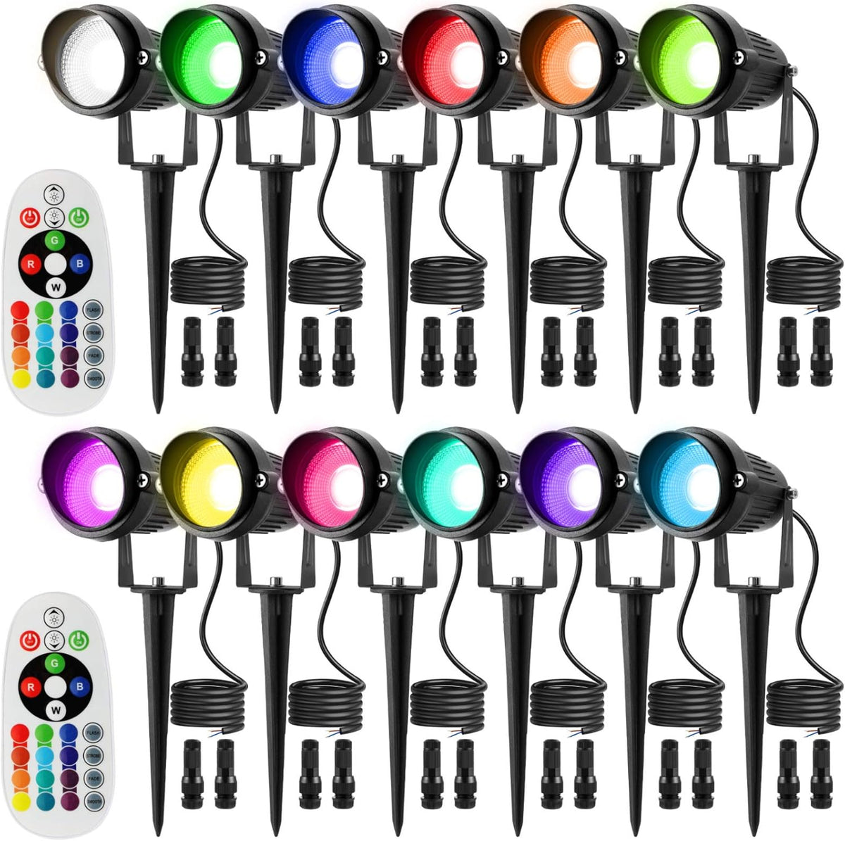 12 Pack 8W RGB Low Voltage LED Landscape Spotlights C14771