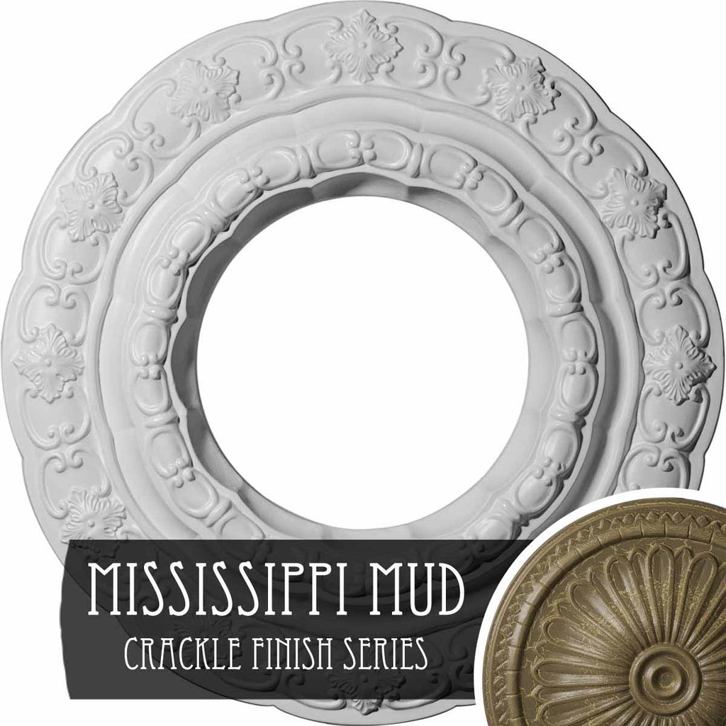 15 3/8x22OD x 7x22ID x 1x22P Ceiling Medallion Hand-Painted Mississippi Mud Crackle O9662