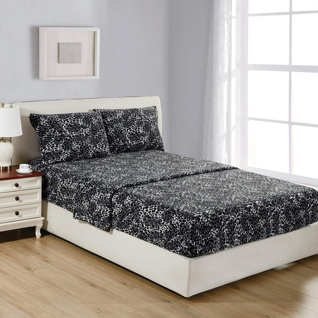 Leopard Full Polar Fleece Microfiber Bed Sheet Set, 4 Pcs Z247