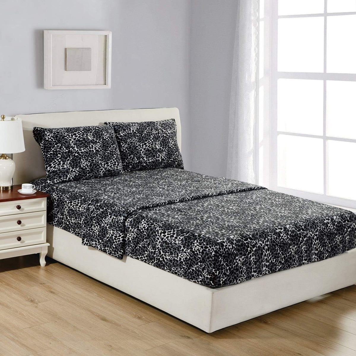 Leopard Full Polar Fleece Microfiber Bed Sheet Set, 4 Pcs Z247