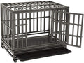38 Heavy Duty Steel Dog Crate with Two Lock and Four Wheels W505