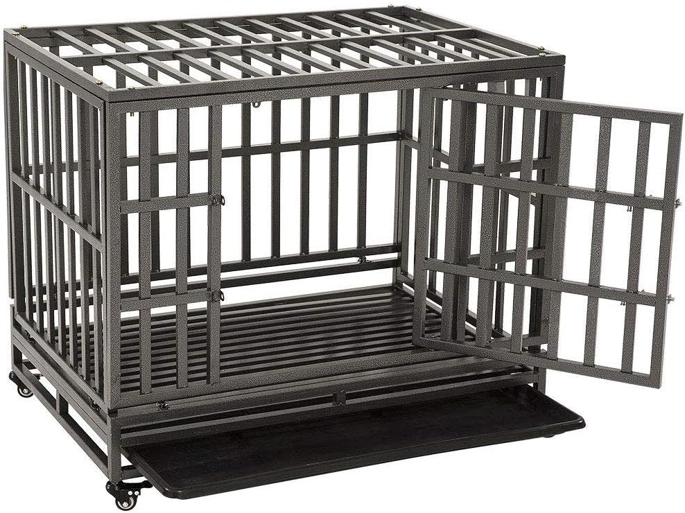38 Heavy Duty Steel Dog Crate with Two Lock and Four Wheels W505