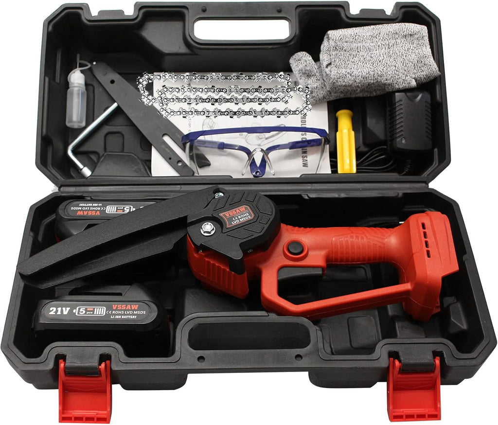Mini Chainsaw Cordless Brushless 6 inch Battery Power Chain Saw, Portable Handheld Small Chainsaw with Security Lock, Pack of 2 G66072