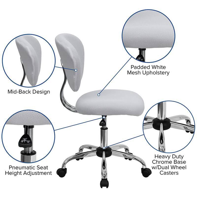 White Mesh Padded Swivel Task Office Chair with Chrome Base L507