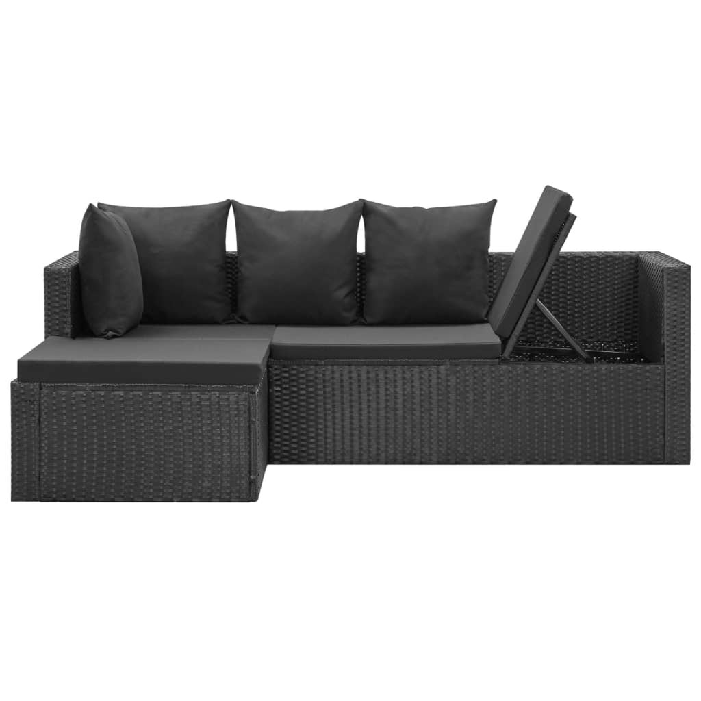 4 Piece Poly Rattan Black Outdoor Sectional Sofa Set with Cushions and Coffee Table Q9963