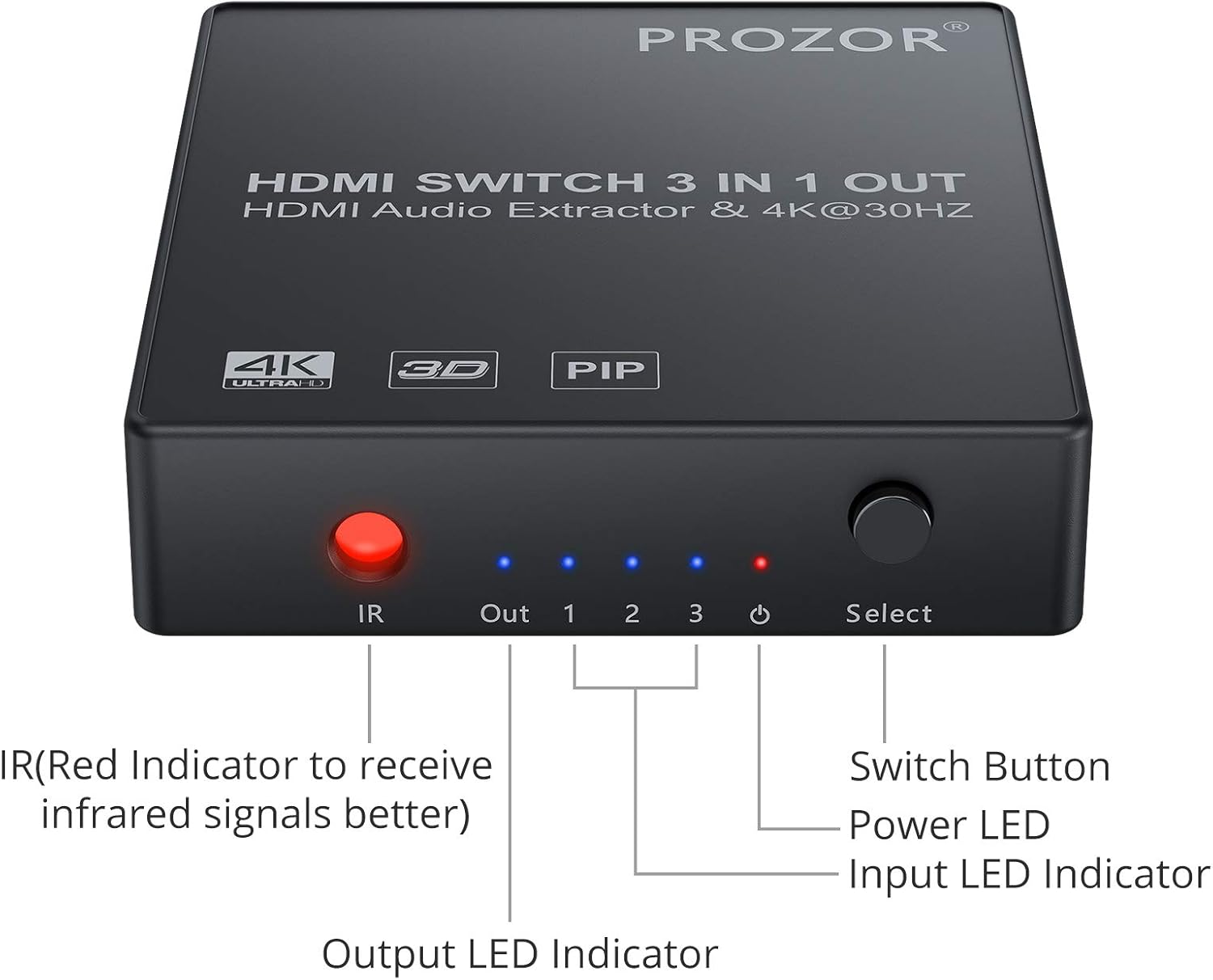 3 Port 4K HDMI Switch with Audio Extractor U378325