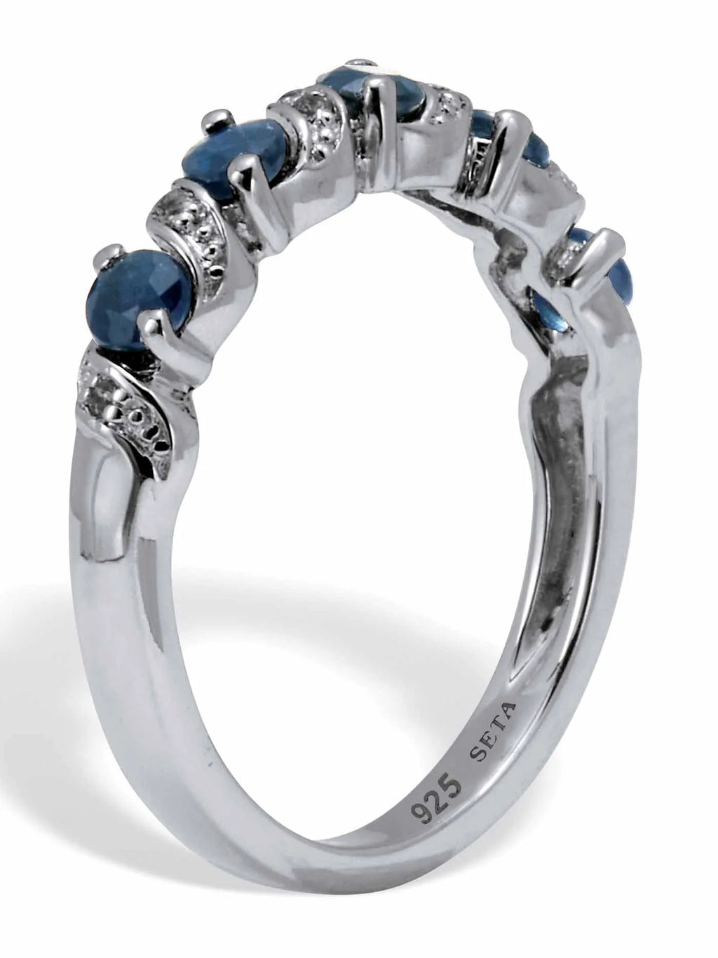 Round Cut Blue Sapphire and White Topaz Sterling Silver Ring L297