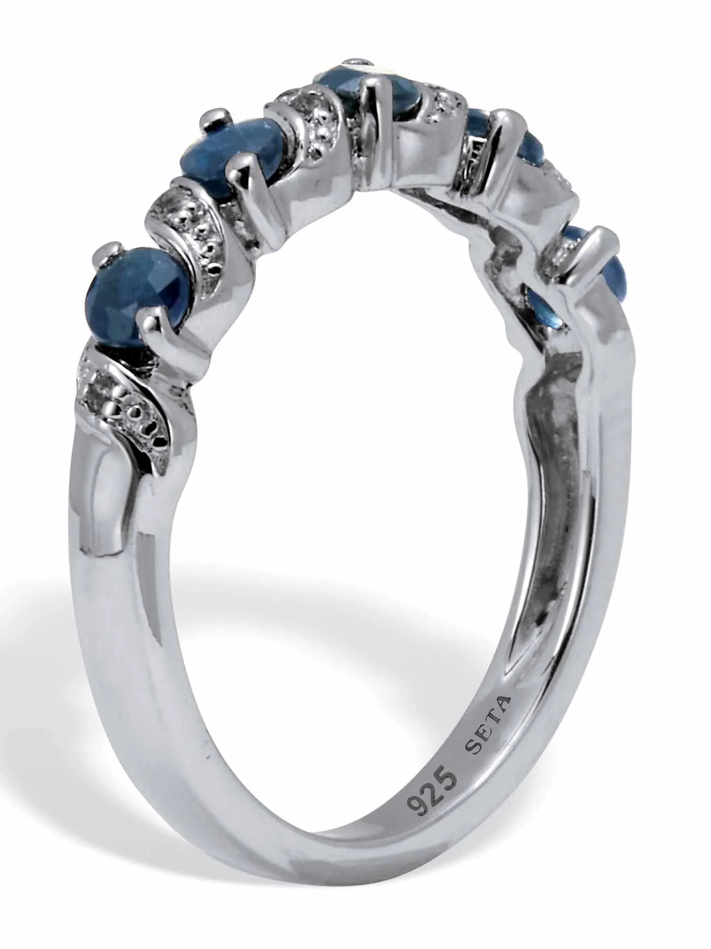 Round Cut Blue Sapphire and White Topaz Sterling Silver Ring L297