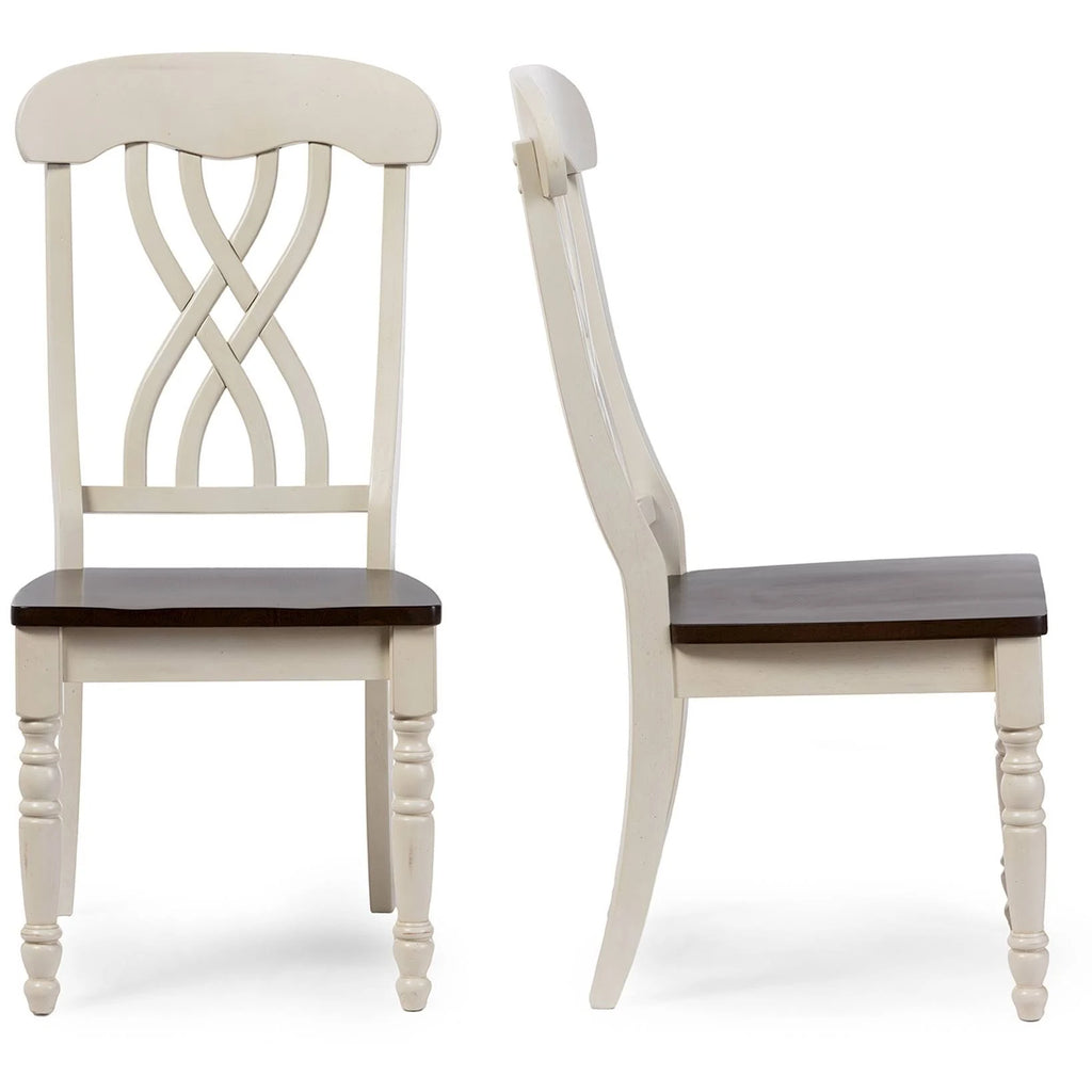 Antique Oak Wood and Distressed White Dining Side Chair (Set of 2) O3273