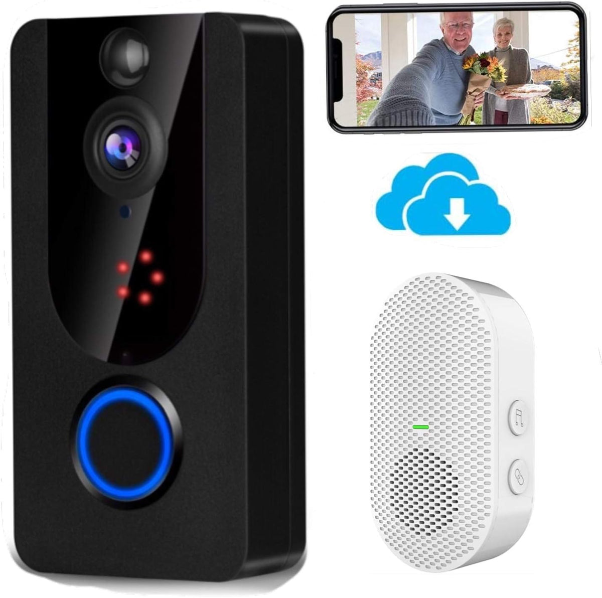 Wireless Doorbell Camera 1080P with Chime, PIR Motion Detection, IP65 Waterproof, 2-Way Audio M5475
