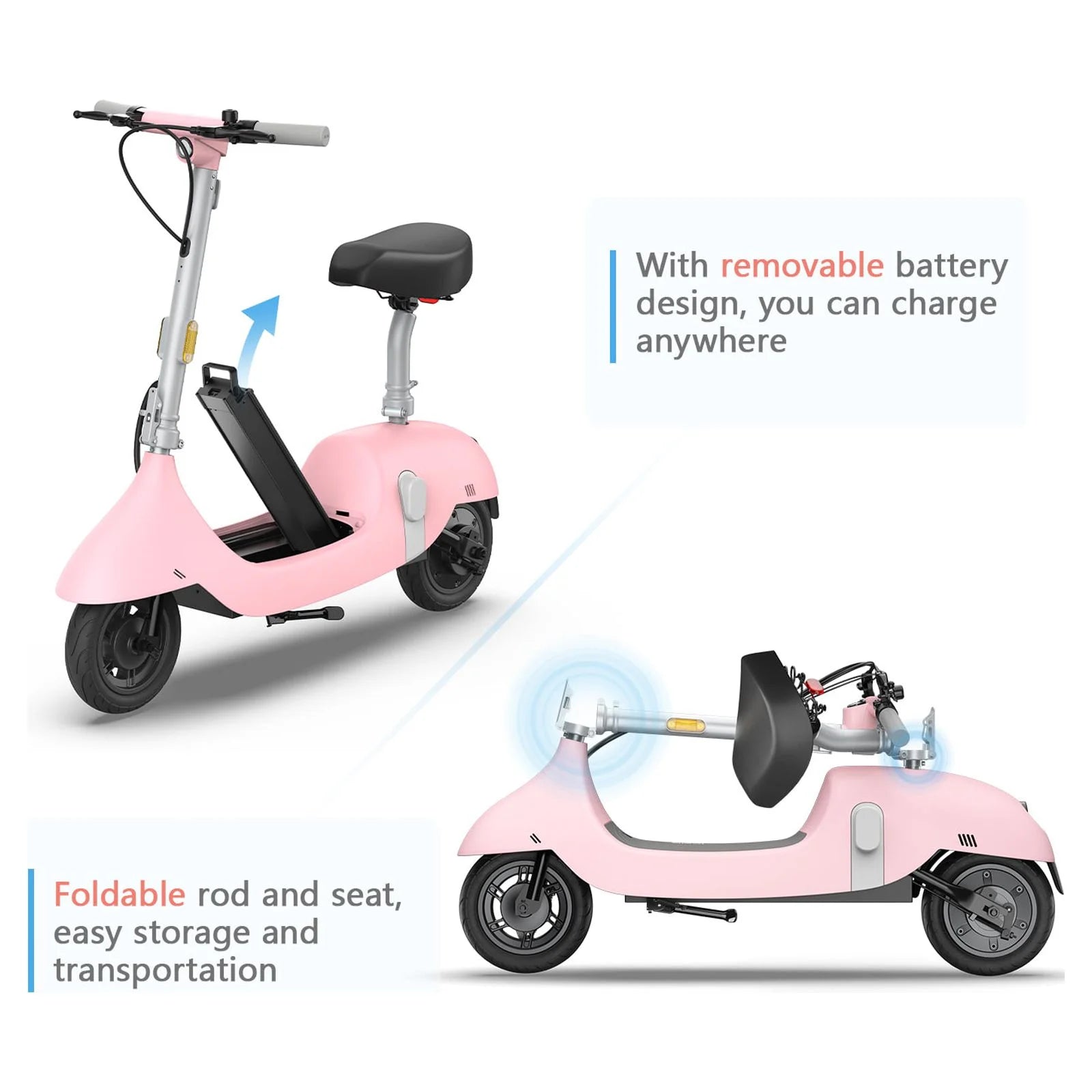 Electric Scooter with Seat, 10inch Vacuum Tires A59942