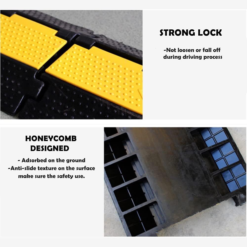 36x20x2” 5 Channel Rubber Cable Protector with Yellow Flip-Open Top Cover Q36915