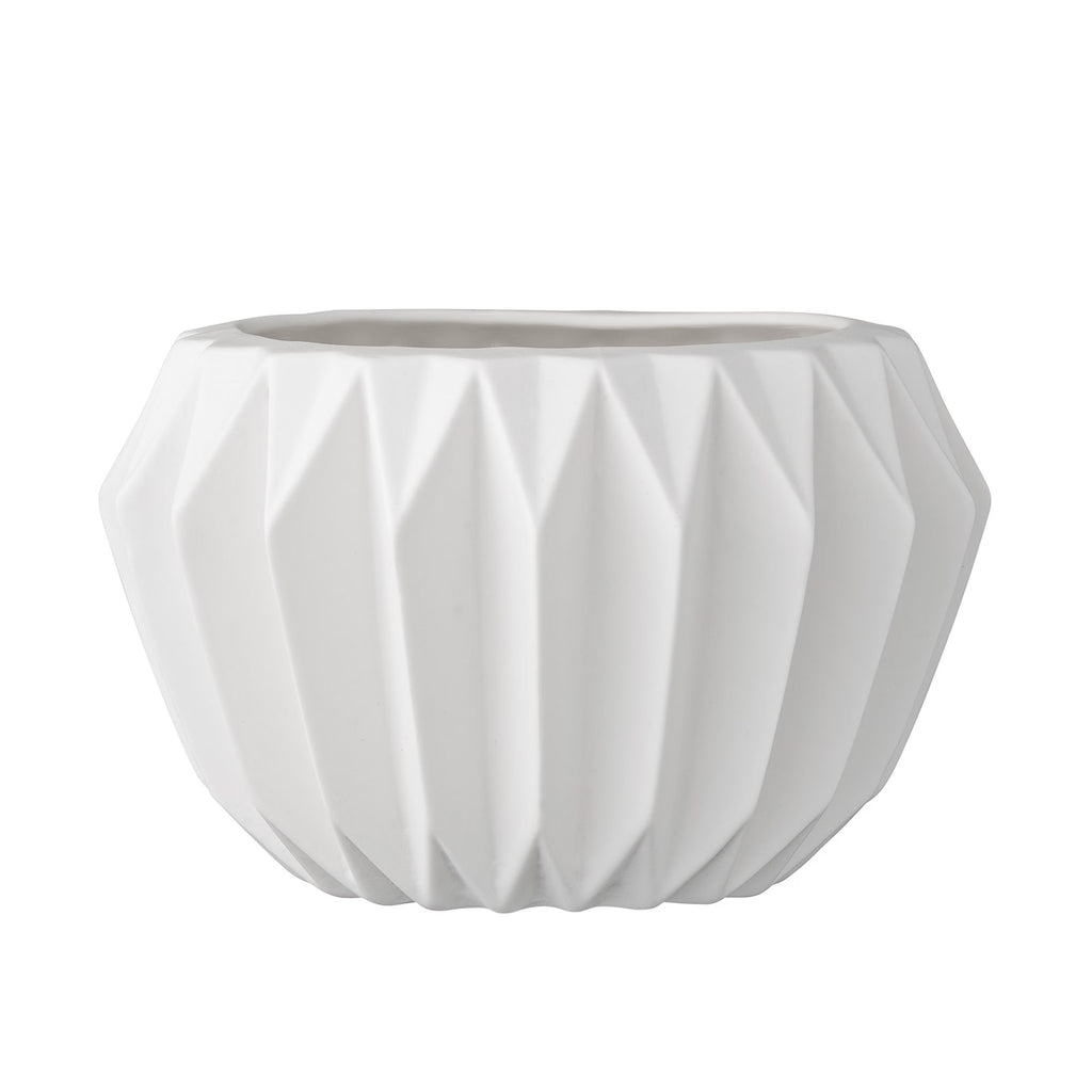 Round White Fluted Ceramic Flower Pot A605249