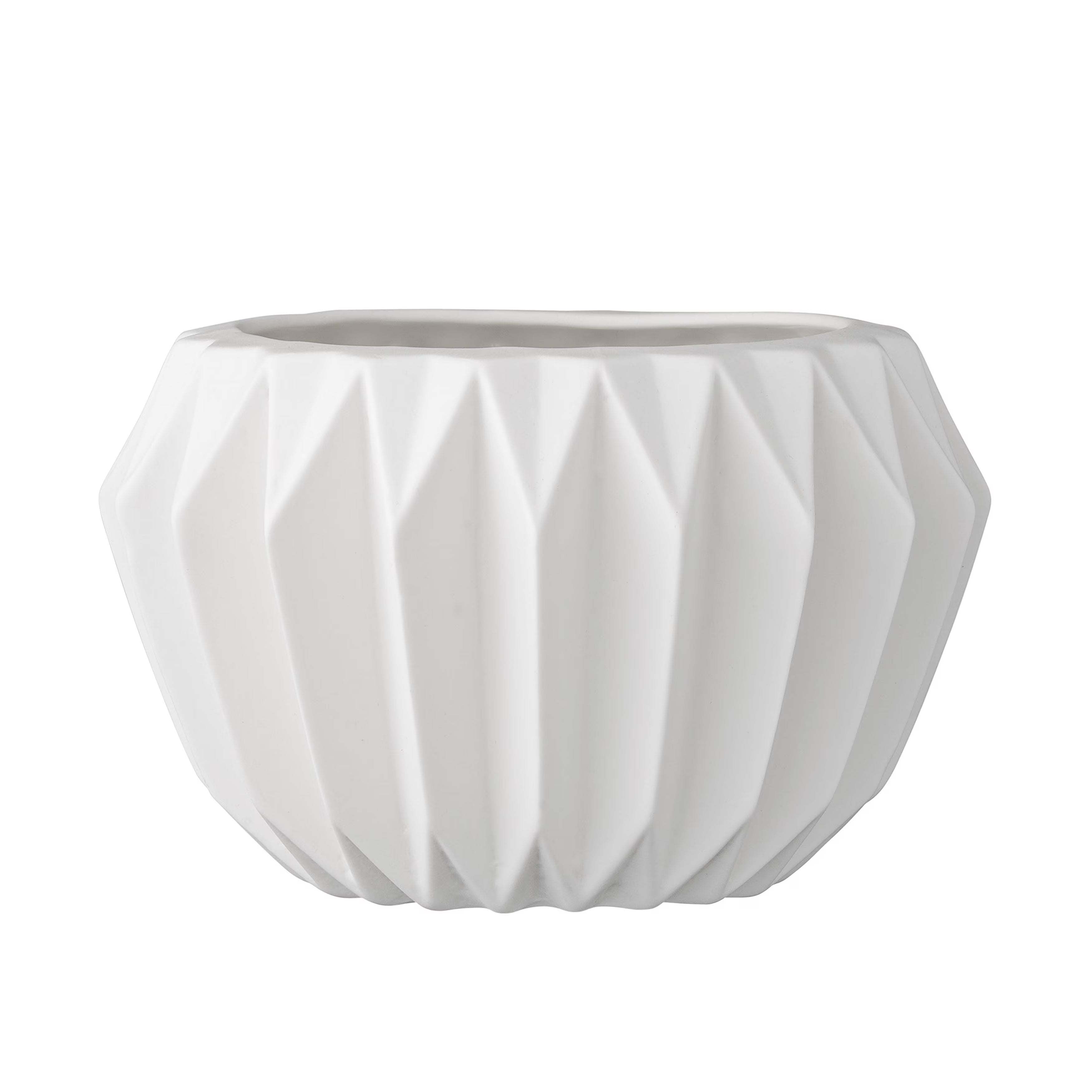 Round White Fluted Ceramic Flower Pot A605249