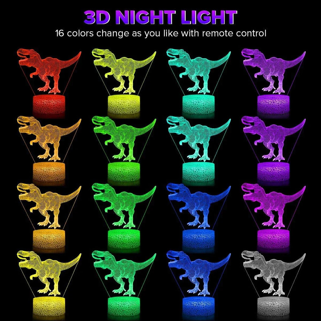3D Dinosaur Night Light with Remote & Touch, 7 Colors + 16 Colors Changing Dimmable T Rex Night Light O1126
