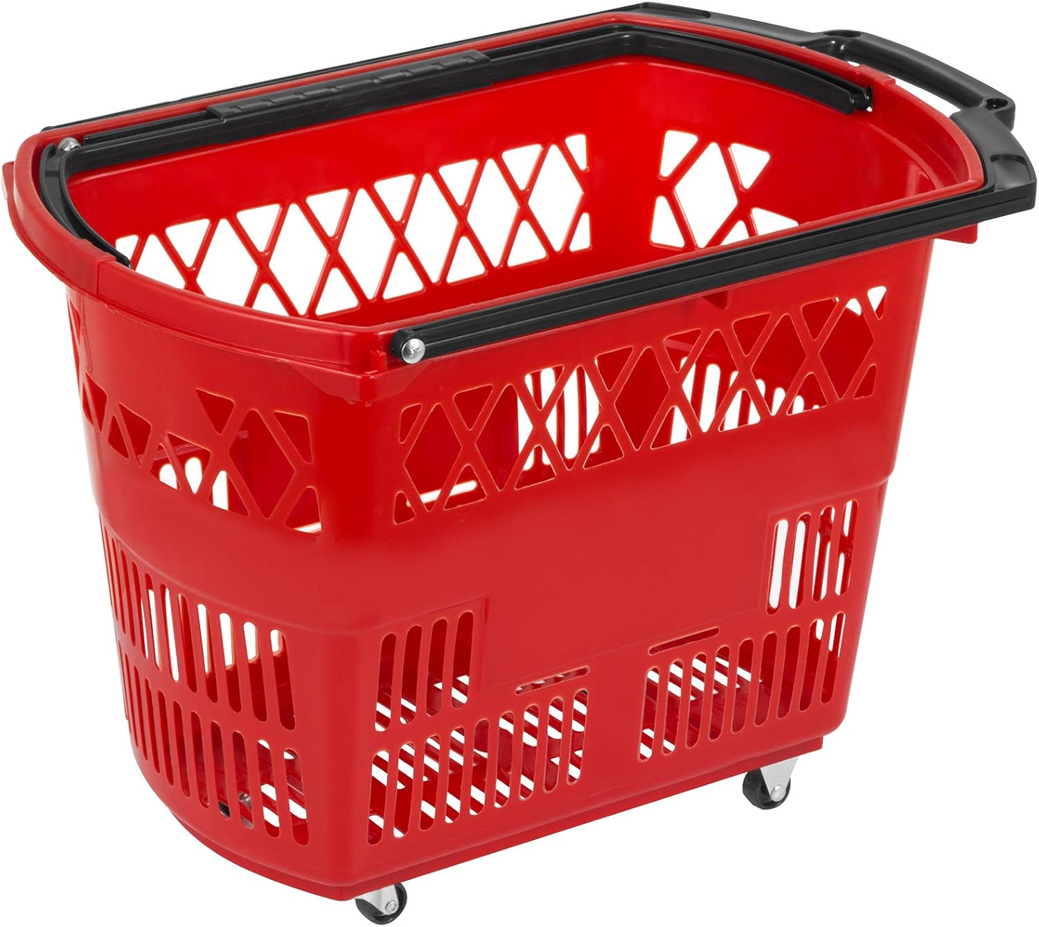 6PCS Red Plastic Rolling Shopping Basket Set with Handles V55990