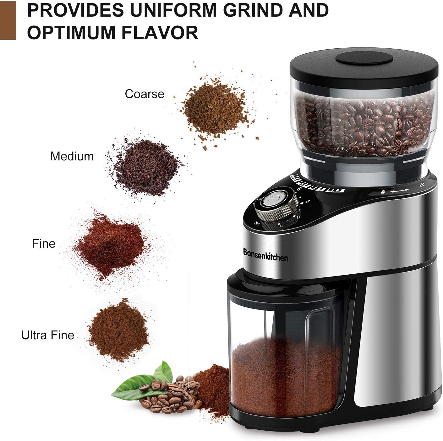 Stainless Steel Electric Conical Burr Coffee Grinder with 12 Grind Settings Y9543