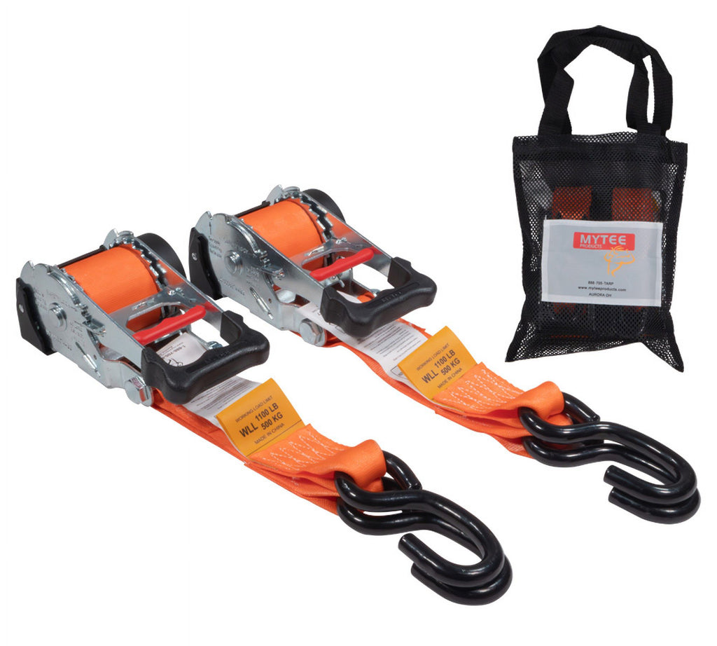 Orange 2" x10' Auto Retract Ratchet Straps with Zinc Coated S Hook Tiedowns T252