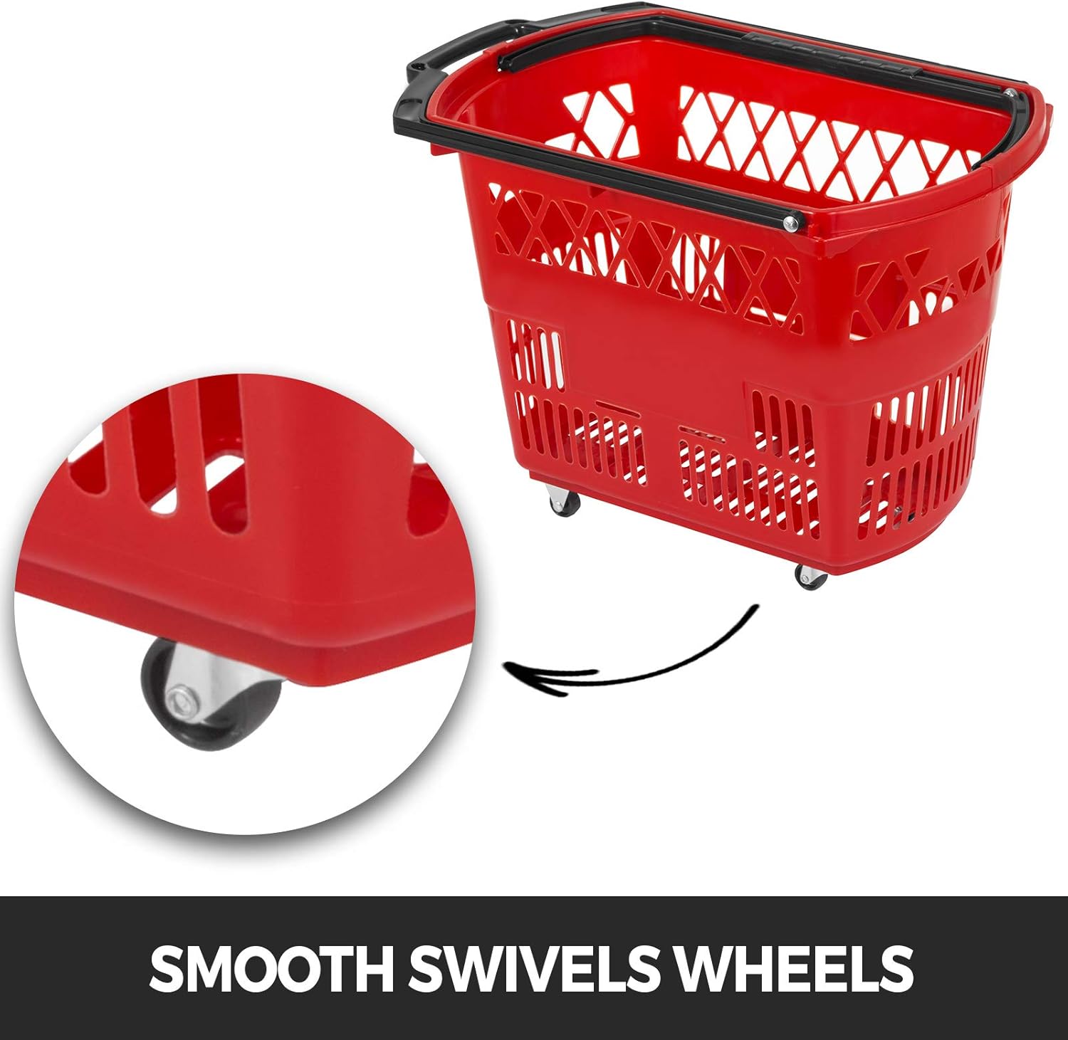 6PCS Red Plastic Rolling Shopping Basket Set with Handles V55990