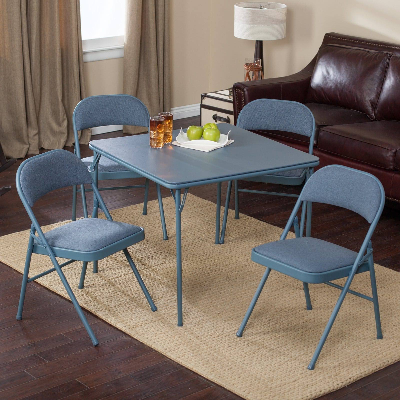 5 Piece Double Padded Card Table Set, Cadet Blue P19262