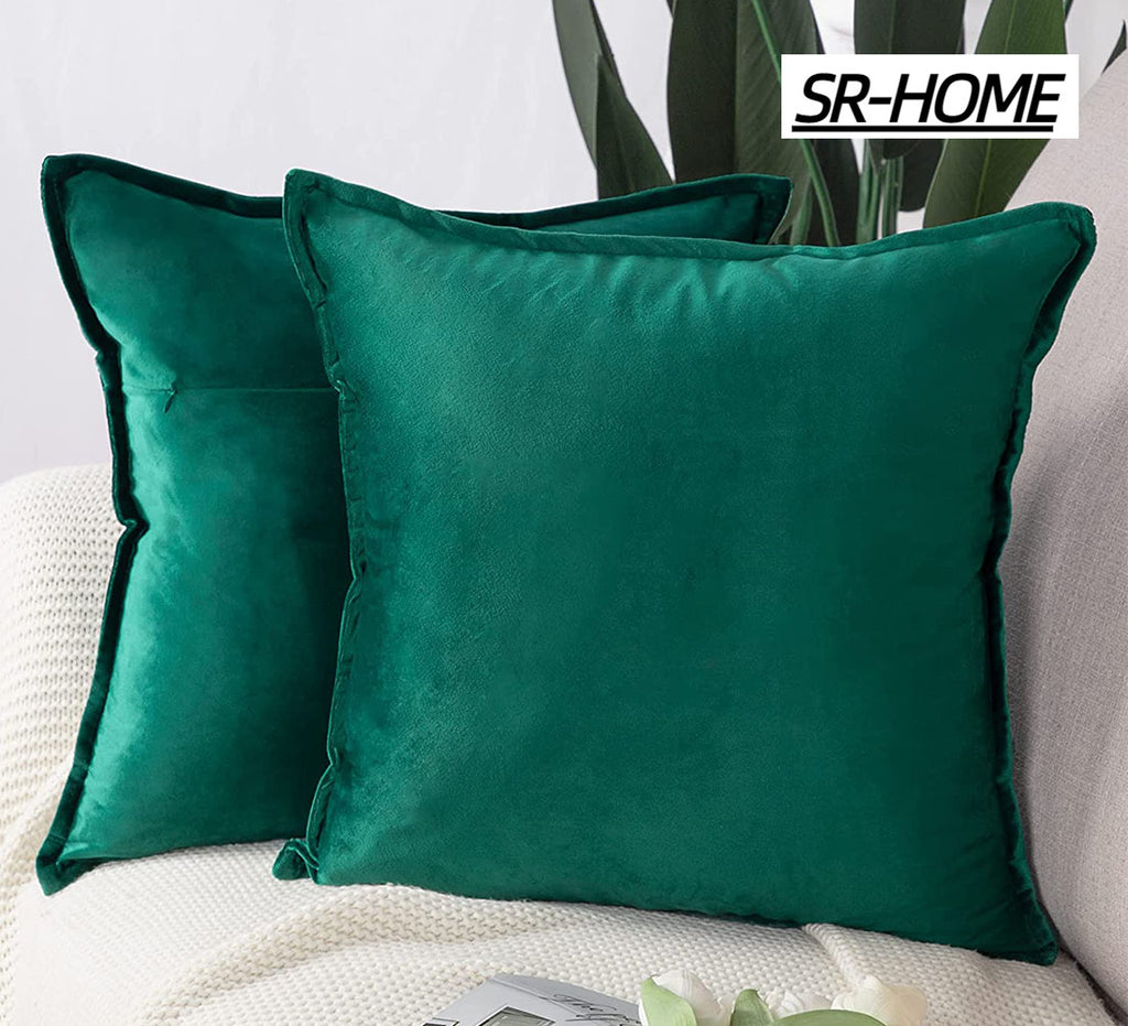 Set of 2 Super Soft Velvet Decorative Throw Pillow Covers Square with Fringe Cushion Case Y646