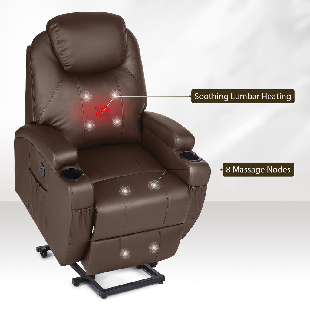 Brown Recliner Chair with Heated Massage Footrest Cup Holders USB Port F51294