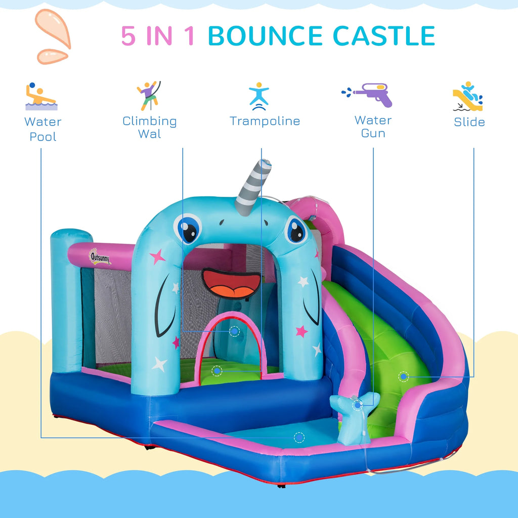 5-in-1 Inflatable Bounce House with Slide & Water Gun Z782211
