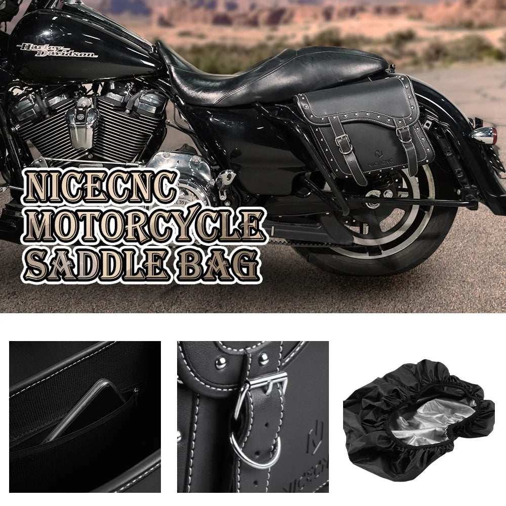 Large Black PU Leather Saddlebags 35L with Cup Holder P376