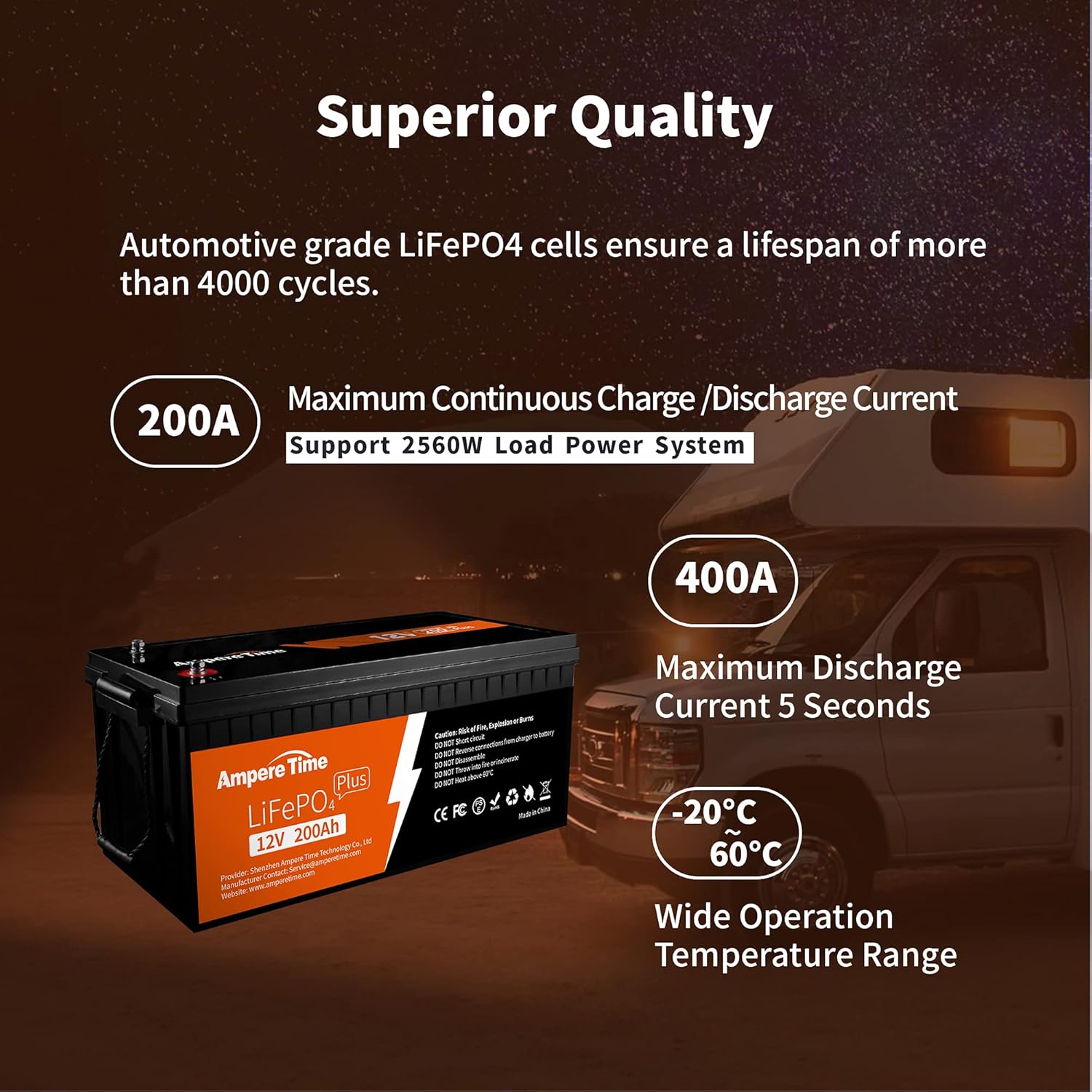 12V 200Ah Plus Lithium LiFePO4 Battery with 200A BMS S23814