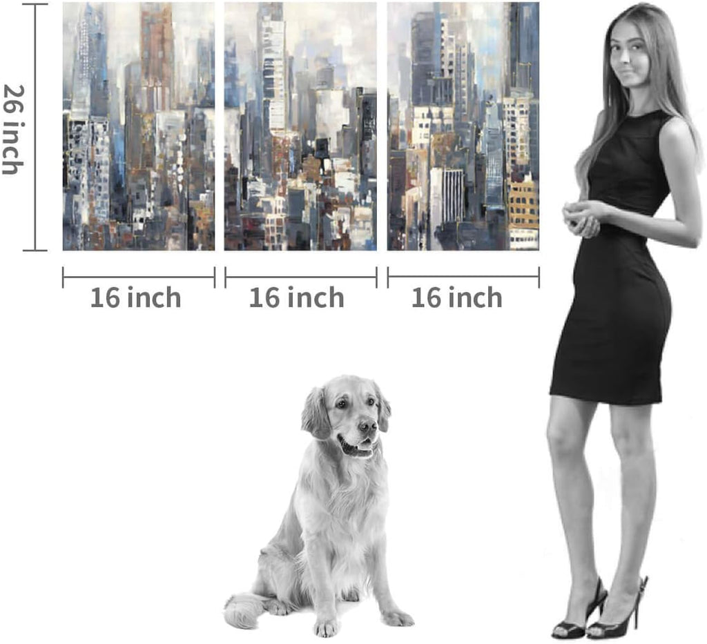 Abstract City Picture Wall Art on Wrapped Canvas, 3 Panels M1116