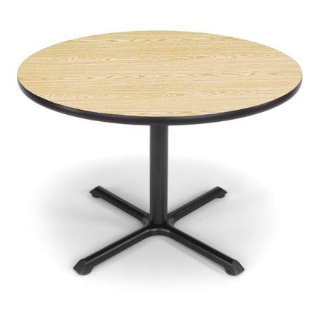 42 inch Round Table with Black Steel Base Oak Laminate Top L321901