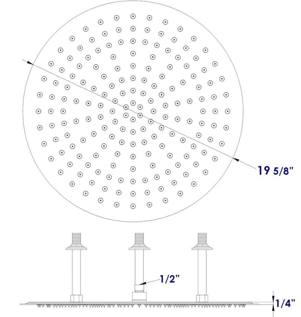 20x22 Round Brushed Solid Stainless Steel Rain Shower Head H44152