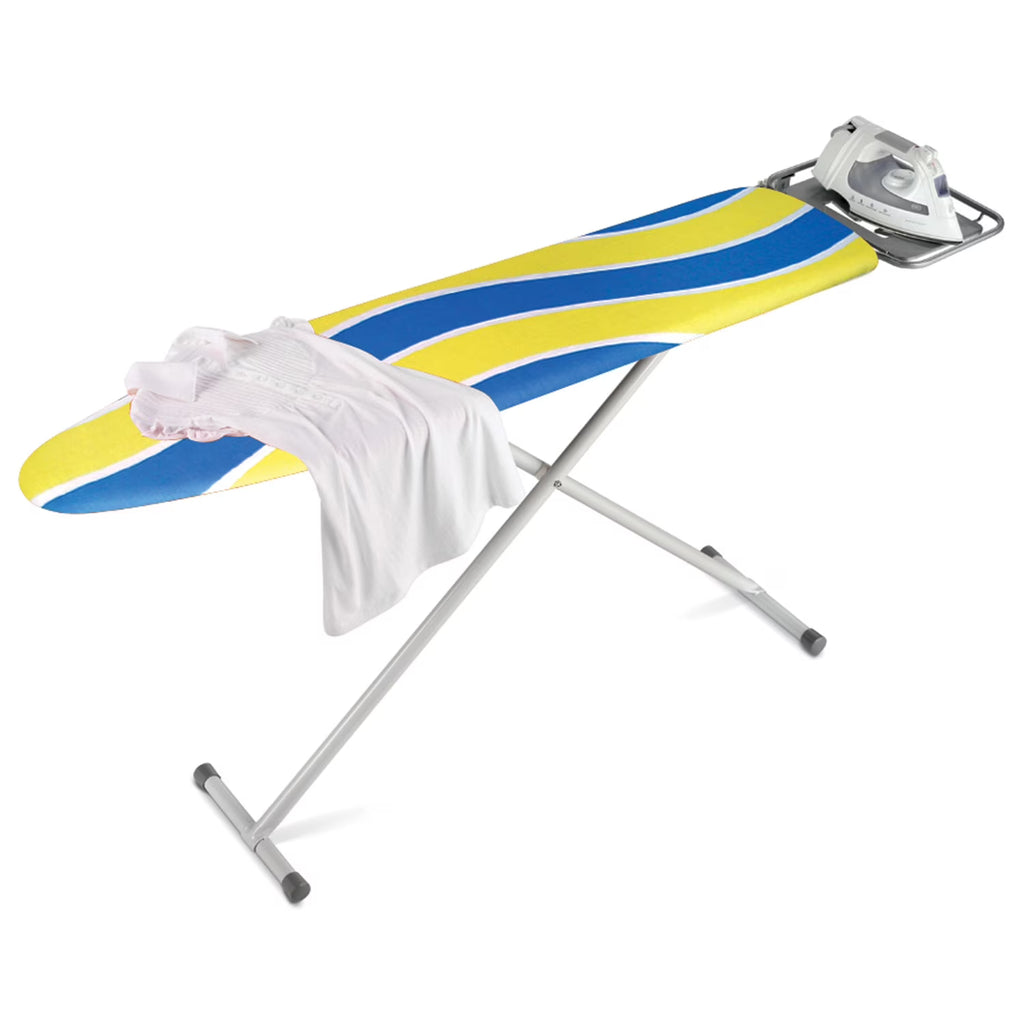 Blue/Yellow Ironing Board with 2-Leg Stand and Iron Rest W407