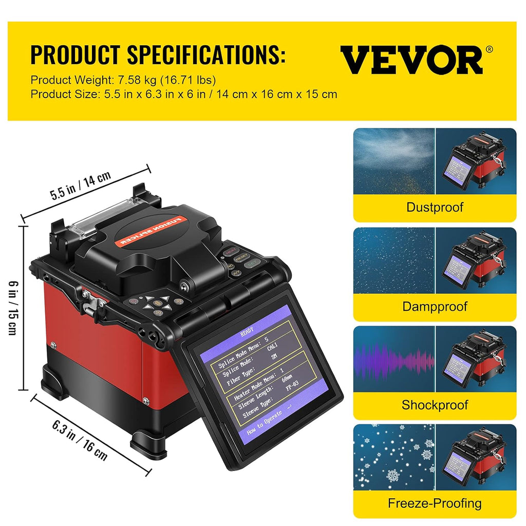 Fiber Optic Fusion Splicer Kit with 5 Inch LCD Screen E724