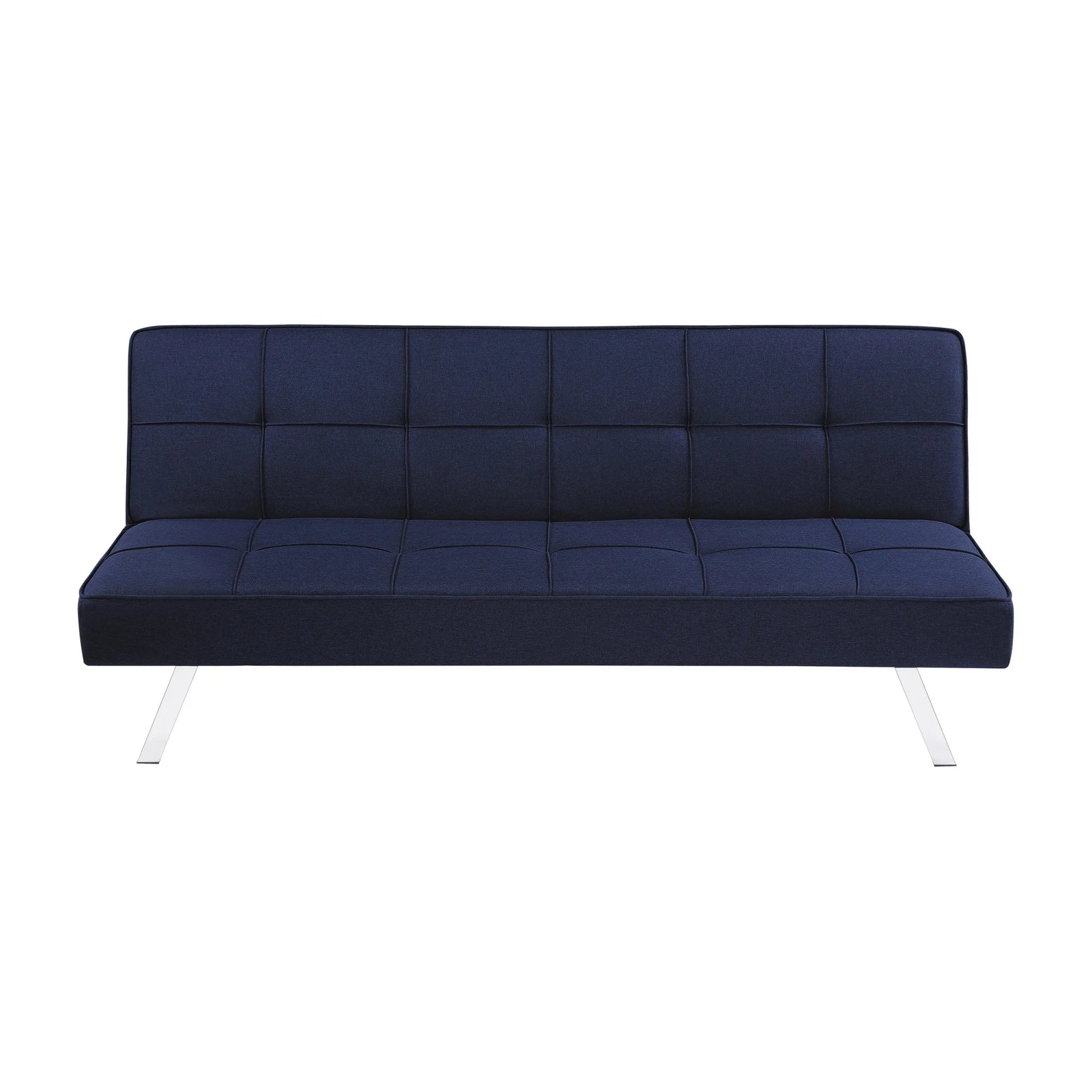 Tufted Blue Linen Like Fabric Sofa Bed Futon with Chrome Legs U193437