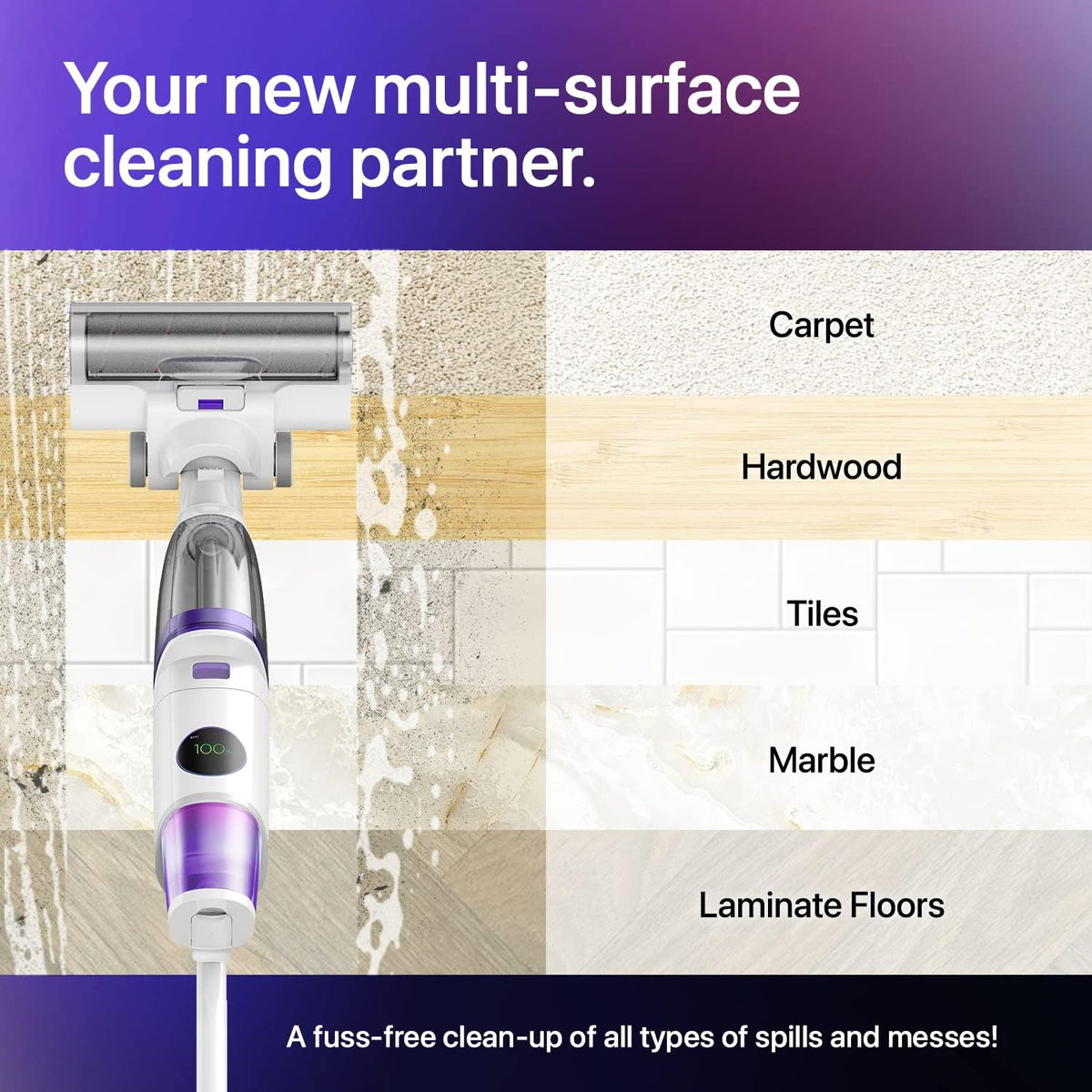 3-in-1 Wet Dry Cordless Vacuum Cleaner for Carpet and Hardwood U101