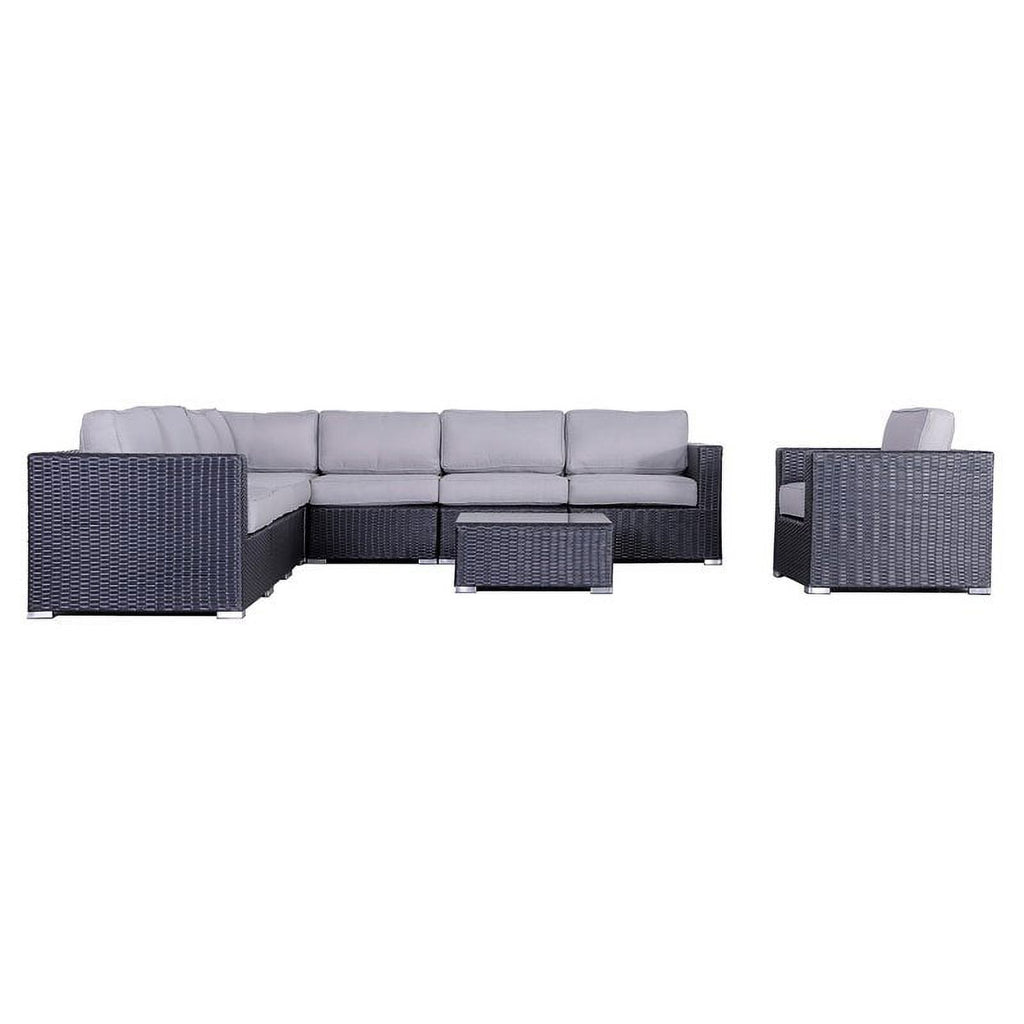 Black Wicker Sectional Set with Cushions P781115