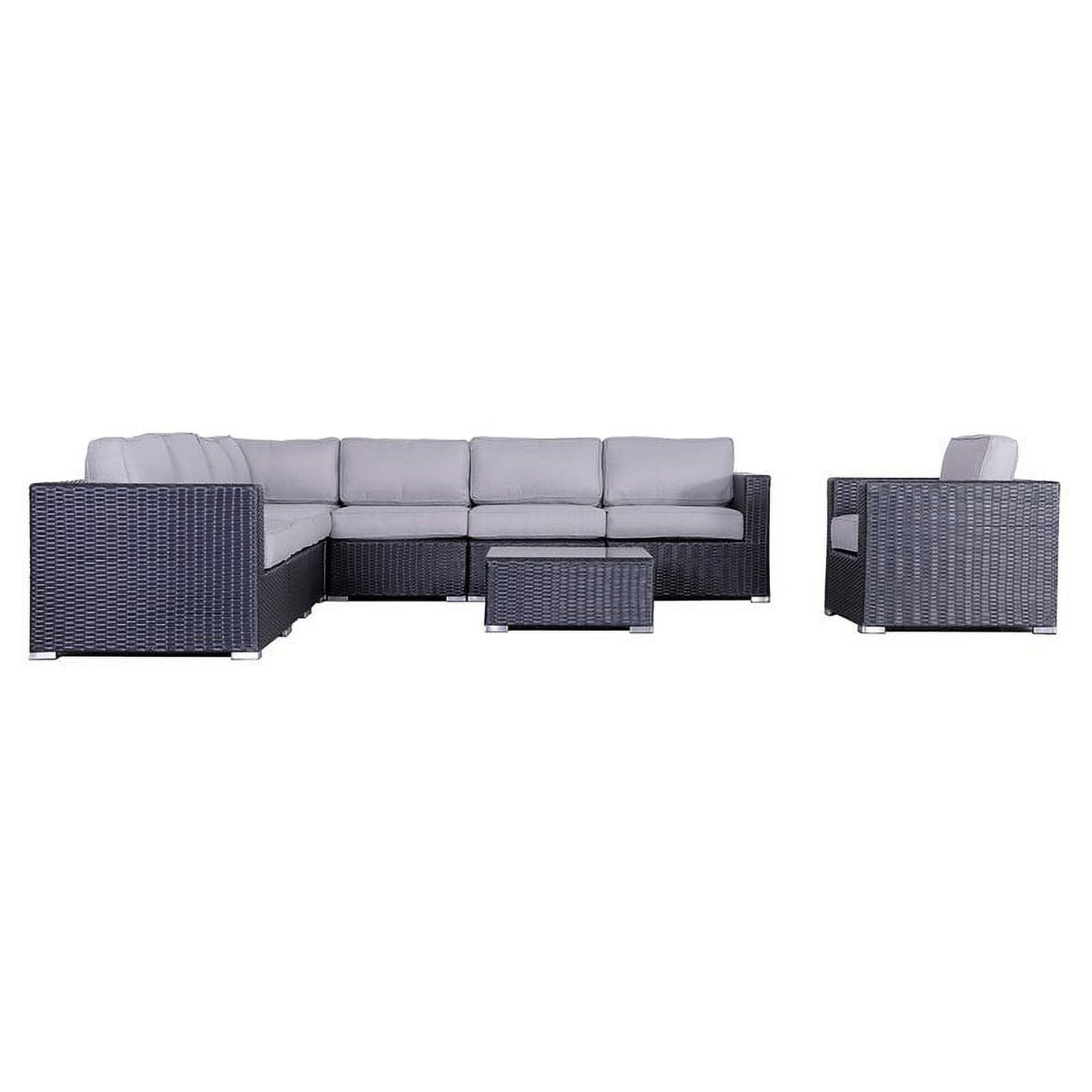 Black Wicker Sectional Set with Cushions P781115