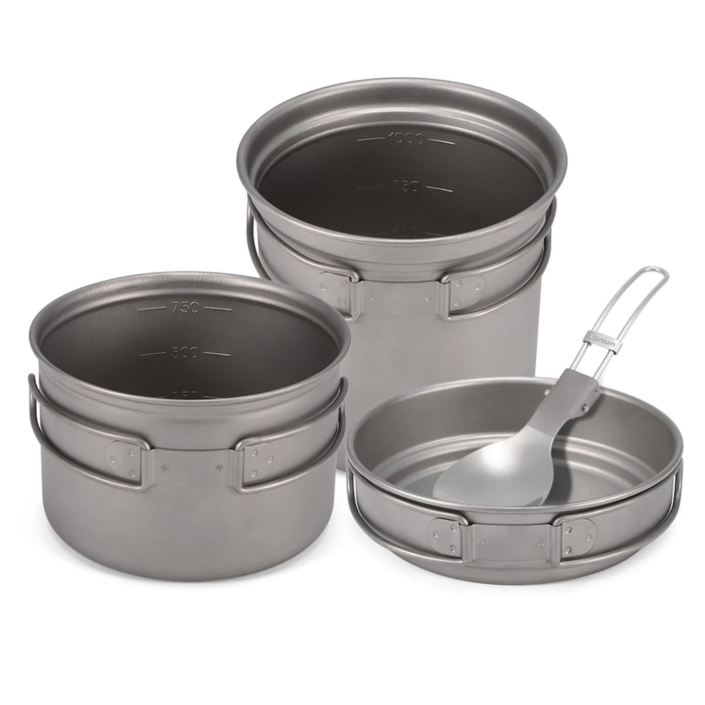 Titanium Cookware Set 1000ml 750ml Pot Pan Spoon Set D94673