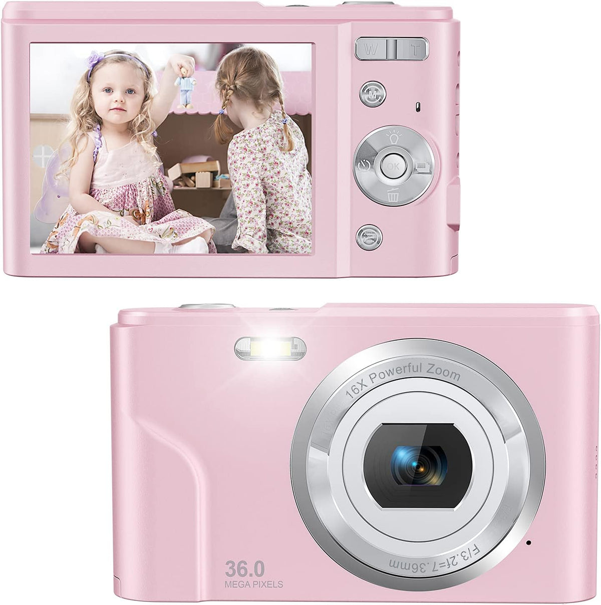2.7K 44 Mega Pixels Portable Digital Camera with 16X Digital Zoom, 2 Batteries, Black, Pack of 2 A5240